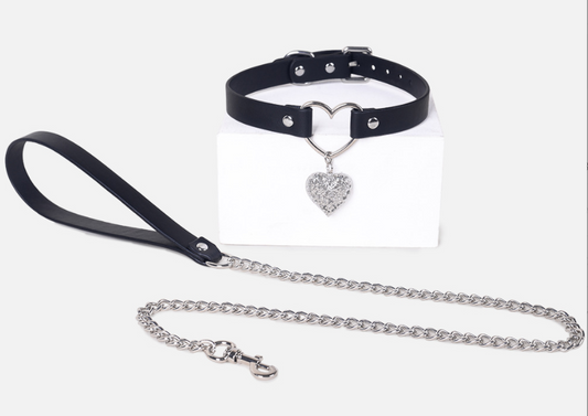 Leather Adjustable Collar Choker with Leash AS2404-CL0021S